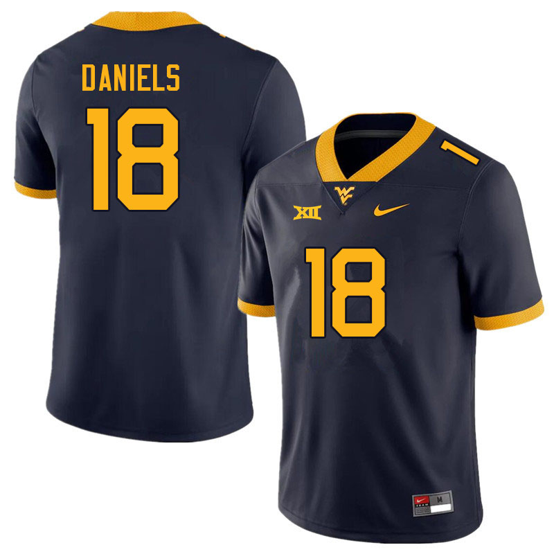 Men #18 JT Daniels West Virginia Mountaineers College Football Jerseys Sale-Navy - Click Image to Close